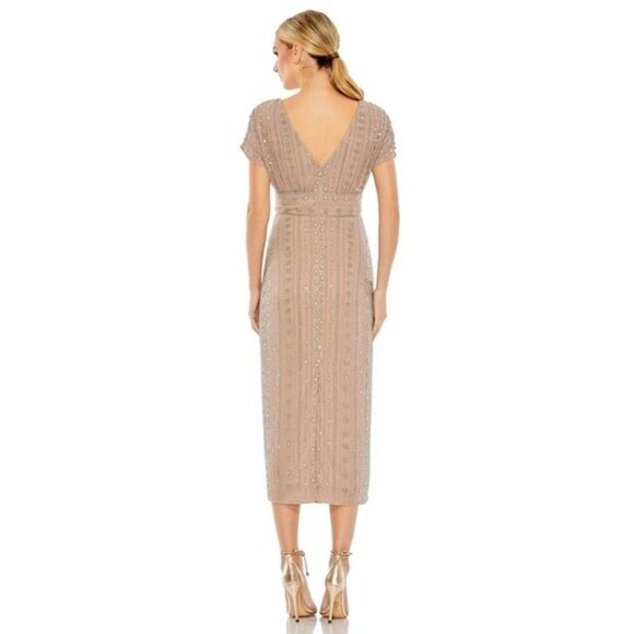 NWT Mac Duggal Beaded Cap Sleeve Column Midi Dress 16 Dark Mocha 93649 - Picture 2 of 15